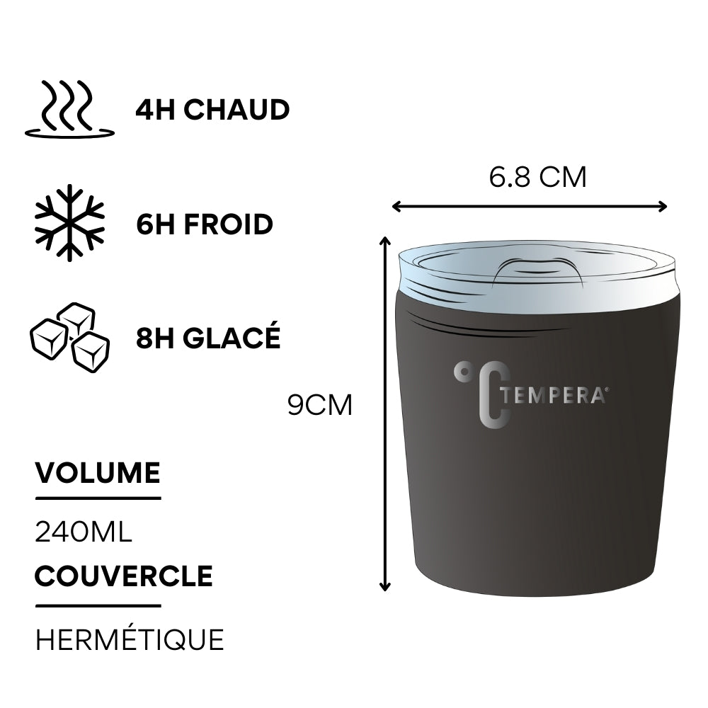 tasse isotherme en acier inoxydable tempera avec couvercle